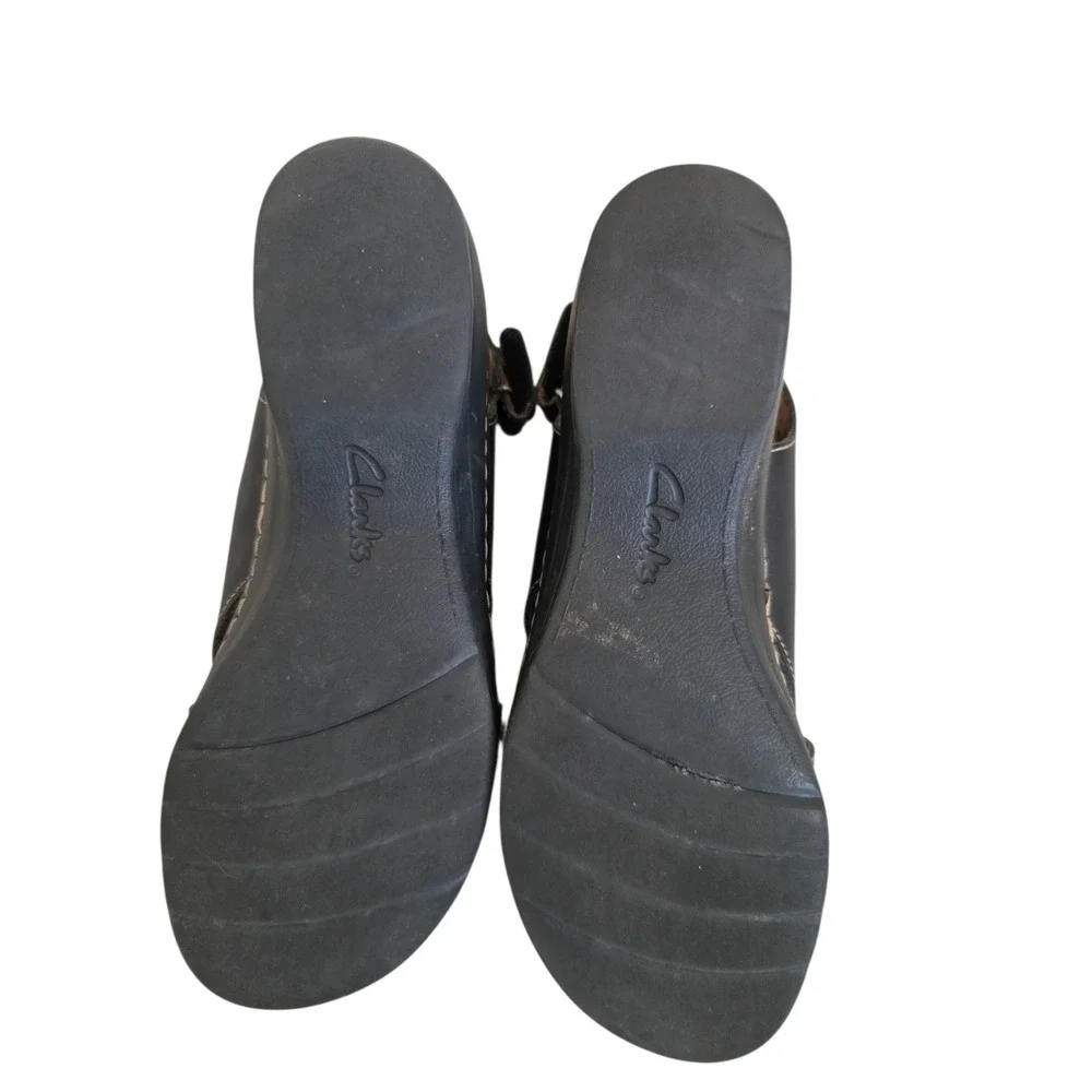 Clarks Collection Black Leather Slingback Wedge Sandals Womens‎ 9.5